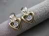 ANTIQUE OLD MINE CUT DIAMOND 14K WHITE YELLOW GOLD HANGING HEART EARRINGS #21076
