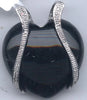 ESTATE .07CT DIAMOND & AAA ONYX 14K WHITE GOLD HEART SHAPE LOVE FLOATING PENDANT