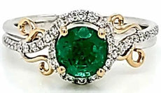 1.30CT DIAMOND & AAA EMERALD 18K 2 TONE GOLD 3D CRISS CROSS FRIENDSHIP LOVE RING