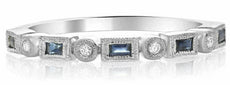 ESTATE .24CT DIAMOND & AAA SAPPHIRE 14KT WHITE GOLD 3D FILIGREE ANNIVERSARY RING