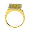 LARGE 1CT WHITE & FANCY YELLOW DIAMOND 18K 2 TONE GOLD PAVE RECTANGULAR FUN RING