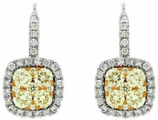 ESTATE 1.12CT WHITE & FANCY YELLOW DIAMOND 14KT WHITE GOLD 3D HANGING EARRINGS