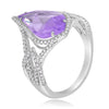 LARGE 3.05CT DIAMOND & AAA AMETHYST 14KT WHITE GOLD PEAR SHAPE & ROUND HALO RING