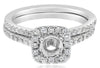 .57CT DIAMOND 18K WHITE GOLD ROUND SQUARE SEMI MOUNT ENGAGEMENT WEDDING RING SET
