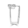 WIDE .77CT DIAMOND 18KT WHITE GOLD ROUND & BAGUETTE CLUSTER DOUBLE BAND FUN RING