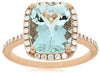 LARGE 3.95CT DIAMOND & AAA AQUAMARINE 14K ROSE GOLD CUSHION HALO ENGAGEMENT RING