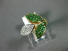 ESTATE WIDE .53CT DIAMOND & AAA TSAVORITE 14K YELLOW GOLD 3D LEAF CLUSTER RING
