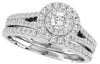 ESTATE 0.7CT DIAMOND 14KT WHITE GOLD 3D ROUND CLUSTER HALO ENGAGEMENT RING SET