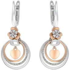 .44CT DIAMOND 14KT WHITE AND ROSE GOLD 3D FLOWER MULTI CIRCULAR HANGING EARRINGS