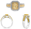 LARGE 1.20CT WHITE & FANCY YELLOW DIAMOND 18KT 2 TONE GOLD CUSHION & ROUND RING