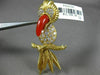 ESTATE EXTRA LARGE 2.90CT DIAMOND & AAA CORAL 18KT YELLOW GOLD PARROT BROOCH PIN
