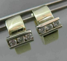 ESTATE WIDE .30CT DIAMOND 14K WHITE & YELLOW GOLD 3 STONE HUGGIE EARRINGS #1857
