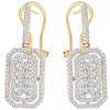 1.56CT DIAMOND 14KT YELLOW GOLD CLUSTER SQUARE HALO FUN CLIP ON HANGING EARRINGS