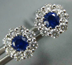 ESTATE .85CT DIAMOND & AAA SAPPHIRE 18K WHITE GOLD CLASSIC FLOWER STUD EARRINGS