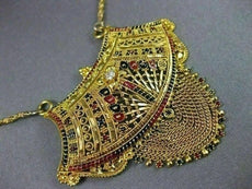 ANTIQUE OLD MINE DIAMOND 22KT YELLOW GOLD ENAMEL FILIGREE HANGING NECKLACE #2122