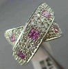 ESTATE LARGE 3.0CT DIAMOND & PINK SAPPHIRE 14KT WHITE GOLD CRISS CROSS LOVE RING