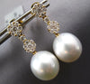 ESTATE LARGE .79CT DIAMOND & AAA SOUTH SEA PEARL 18KT YELLOW GOLD 3D HANGING EARRINGS