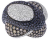 EXTRA LARGE 6.15CT WHITE BLACK & CHOCOLATE FANCY DIAMOND 18K WHITE GOLD FUN RING