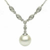 ESTATE .16CT DIAMOND & AAA PEARL 14KT WHITE GOLD MARQUISE SHAPE LARIAT NECKLACE