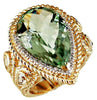 LARGE 14.41CT DIAMOND & AAA GREEN AMETHYST 14KT YELLOW GOLD 3D ANNIVERSARY RING