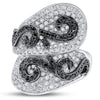 LARGE 2.12CT WHITE & BLACK DIAMOND 14KT WHITE GOLD 3D CRISS CROSS SNAKE RING