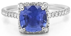 2.32CT DIAMOND & AAA SAPPHIRE 18K WHITE GOLD 3D CUSHION & ROUND SQUARE HALO RING