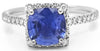 2.32CT DIAMOND & AAA SAPPHIRE 18K WHITE GOLD 3D CUSHION & ROUND SQUARE HALO RING