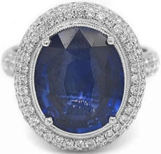 LARGE 5.98CT DIAMOND & AAA SAPPHIRE 18K WHITE GOLD 3D OVAL & ROUND FILIGREE RING