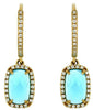 2.76CT DIAMOND & AAA BLUE TOPAZ 14K YELLOW GOLD CUSHION & ROUND HANGING EARRINGS