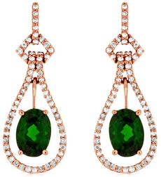2.24CT DIAMOND & AAA GREEN GARNET 14K ROSE GOLD OVAL TEAR DROP HANGING EARRINGS