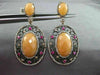 ANTIQUE LARGE 3.12CT DIAMOND & MULTI GEM 14K ROSE & BLACK GOLD FILIGREE EARRINGS