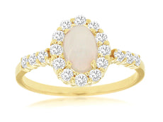 .97CT DIAMOND & AAA OPAL 14KT YELLOW GOLD OVAL ROUND FLOWER FRIENDSHIP LOVE RING