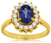LARGE 1.73CT DIAMOND & AAA TANZANITE 14KT YELLOW GOLD FLOWER PRINCESS DIANA RING