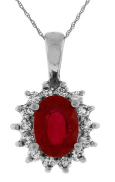 1.15CT DIAMOND & AAA RUBY 14K WHITE GOLD 3D OVAL & ROUND FLOWER FLOATING PENDANT