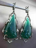 ANTIQUE MASSIVE 36.20CT DIAMOND & GREEN AGATE 14K BLACK GOLD 3D HANGING EARRINGS