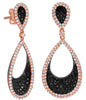 2.91CT WHITE & BLACK DIAMOND 18K ROSE GOLD DOUBLE TEAR DROP FUN HANGING EARRINGS