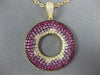 LARGE DIAMOND & RUBY & PINK SAPPHIRE 18K YELLOW GOLD MULTI ROW CIRCULAR PENDANT