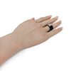 LARGE .66CT DIAMOND & BLACK ENAMEL 18KT WHITE GOLD ROUND & BAGUETTE SQUARE RING