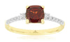 1.38CT DIAMOND & AAA GARNET 14K YELLOW GOLD 3D CUSHION & ROUND 3 STONE LOVE RING