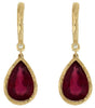7.33CT DIAMOND & AAA RUBY 14KT YELLOW GOLD 3D TEAR DROP BAMBOO HANGING EARRINGS
