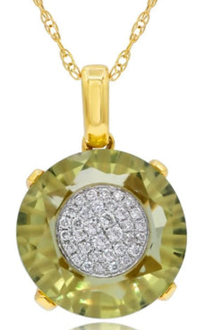 5.68CT DIAMOND & AAA LEMON QUARTZ 14KT YELLOW GOLD 3D CLUSTER FLOATING PENDANT
