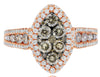 1.86CT WHITE & CHOCOLATE FANCY DIAMOND 14KT ROSE GOLD DOUBLE HALO MARQUISE RING