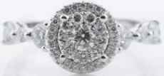 ESTATE .90CT DIAMOND 18KT WHITE GOLD ROUND SOLITAIRE DOUBLE HALO ENGAGEMENT RING