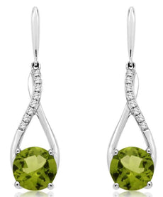 2.8CT DIAMOND & AAA PERIDOT 14KT WHITE GOLD INFINITY TEAR DROP HANGING EARRINGS