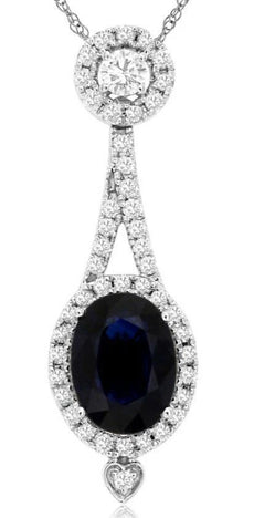 1.80CT DIAMOND & AAA SAPPHIRE 14KT WHITE GOLD 3D OVAL TEAR DROP FLOATING PENDANT