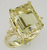 LARGE 8.28CT DIAMOND & AAA LEMON QUARTZ 14KT YELLOW GOLD 3D EMERALD CUT FUN RING