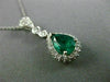 ANTIQUE 1.31CT DIAMOND & COLOMBIAN EMERALD 14KT WHITE GOLD PEAR PENDANT #21007