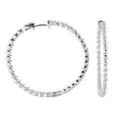 LARGE 2.88CT DIAMOND 14KT WHITE GOLD 3D CLASSIC INSIDE OUT HOOP HANGING EARRINGS