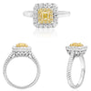 .67CT WHITE & FANCY YELLOW DIAMOND 18K TWO TONE GOLD ROUND & CUSHION SQUARE RING