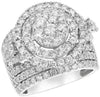 ESTATE LARGE 4.22CT DIAMOND 18KT WHITE GOLD 3D MULTI ROW FLOWER COCKTAIL RING
